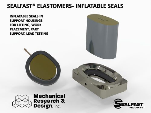 LEAK TEST SEALS; WORK POSITIONING SEALS; PART SUPPORT SEAL; ROUND SEALS; CIRCULAR SEALS; FACE SEAL; INFLATABLE FACE SEAL; CIRCULAR INFLATABLE SEALS; SEAL ACTUATOR; ANNULAR SEALS; INFLATABLE SEALS; MECHANICAL SEALS; RING SEAL; AIR BLADDER; PNEUMATIC SEAL; HYDRAULIC SEAL; SEALFAST® ELASTOMERS; SEALFAST® PRODUCTS; SEALFAST® INFLATABLE SEAL; SEALFAST® MECHANICAL SEAL; MECHANICAL RESEARCH & DESIGN, INC.