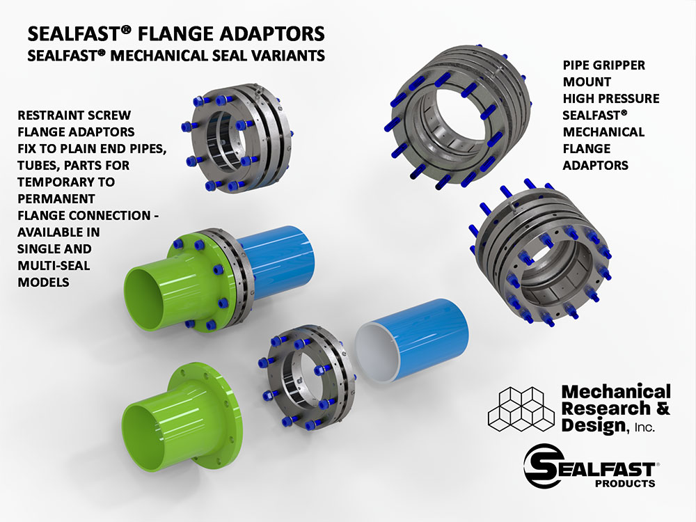 FLANGE ADAPTORS; MECHANICAL CONNECTOR; MECHANICAL FLANGE ADAPTOR; PIPE CONNECTORS; SUBSEA CONNECTORS; FLANGE ATTACHMENT; SEALFAST® PRODUCTS; MECHANICAL RESEARCH & DESIGN, INC.