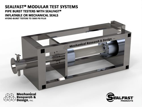 PVC PIPE PRESSURE TEST; PIPE TEST MODULE, COMPONENT LEAK TESTER; PIPE TESTER; PIPE TEST STATION; FITTING TESTER; ELBOW TESTER; ELBOW PRESSURE TESTER; PIPE PRESSURE TESTER, BURST TESTER; SEALFAST® PRODUCTS; MECHANICAL RESEARCH & DESIGN, INC.