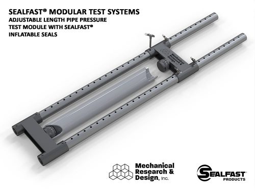 PVC PIPE TESTER; PVC PIPE PRESSURE TEST; PIPE TEST MODULE, COMPONENT LEAK TESTER; PIPE TESTER; PIPE TEST STATION; FITTING TESTER; ELBOW TESTER; ELBOW PRESSURE TESTER; PIPE PRESSURE TESTER, BURST TESTER; SEALFAST® PRODUCTS; MECHANICAL RESEARCH & DESIGN, INC.