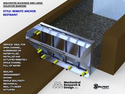 REMOTE INSTALLATION BULKHEAD; CHANNEL BULKHEAD; CHANNEL BARRIERS; ANCHOR RESTRAINT BULKHEAD; ANCHOR RESTRAINT BARRIER; LARGE PIPE PLUGS; TUNNEL PLUGS; TUNNEL BULKHEAD; LARGE ISOLATION BARRIERS AND BULKHEADS; SEALFAST® PRODUCTS, MECHANICAL RESEARCH & DESIGN, INC.